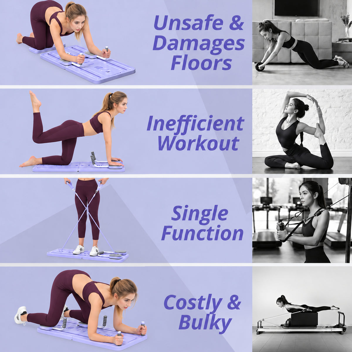 Comparaison d’entraînement avec la planche Pilates ÉLANE