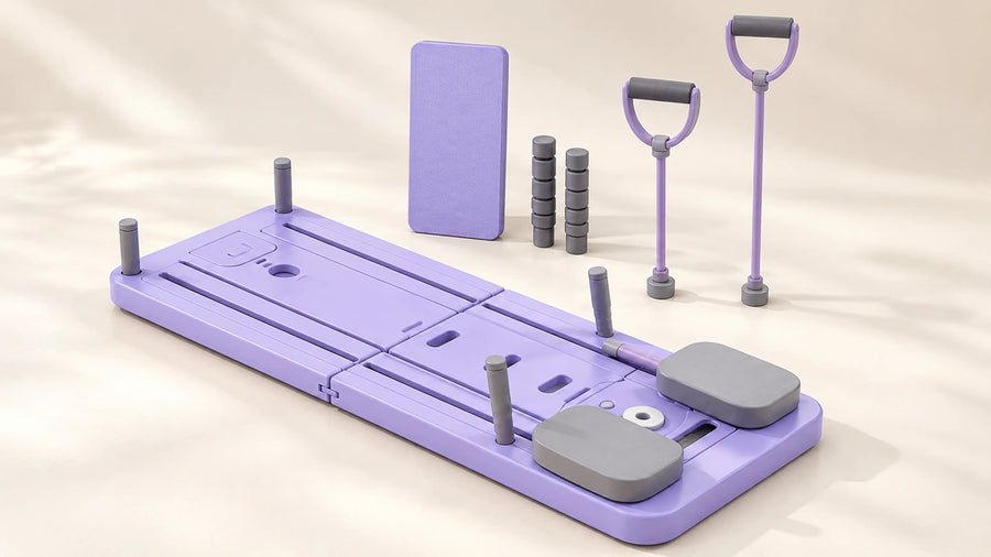Planche Pilates ÉLANE dépliée avec ses accessoires